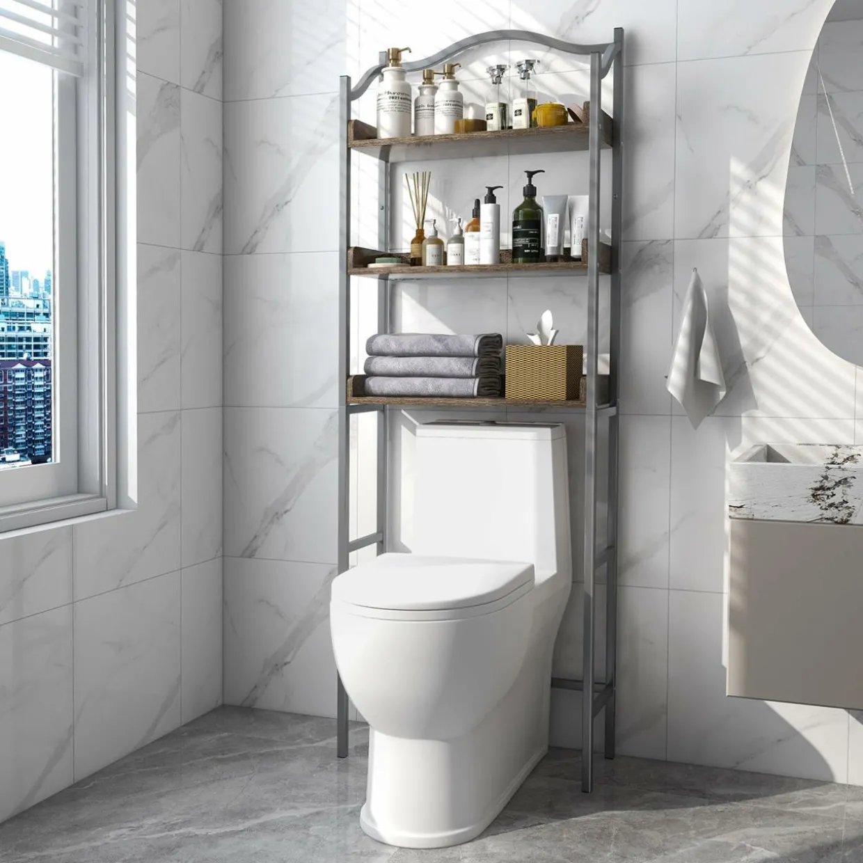 Tangkula Over The Toilet Storage Rack, 3-Tier Above Toilet Bathroom Shelf