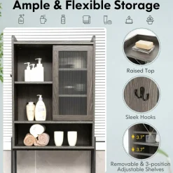 Tangkula Over The Toilet Storage Cabinet, Bathroom Space Saver Organizer Above Toilet with Double Doors & Metal Frame