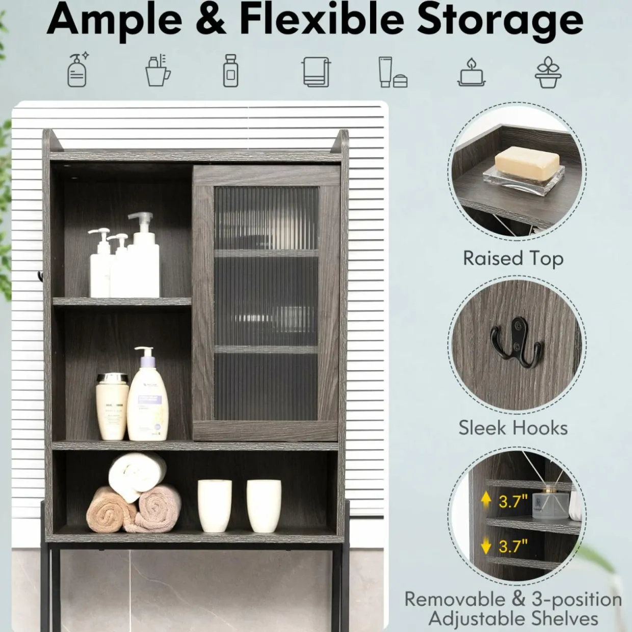 Tangkula Over The Toilet Storage Cabinet, Bathroom Space Saver Organizer Above Toilet with Double Doors & Metal Frame