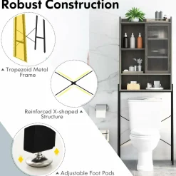 Tangkula Over The Toilet Storage Cabinet, Bathroom Space Saver Organizer Above Toilet with Double Doors & Metal Frame