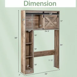 Tangkula Over The Toilet Storage Cabinet, Freestanding Bathroom Organizer Above Toilet with Sliding Barn Door & Storage Shelves