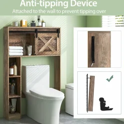 Tangkula Over The Toilet Storage Cabinet, Freestanding Bathroom Organizer Above Toilet with Sliding Barn Door & Storage Shelves