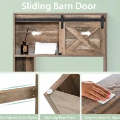 Tangkula Over The Toilet Storage Cabinet, Freestanding Bathroom Organizer Above Toilet with Sliding Barn Door & Storage Shelves