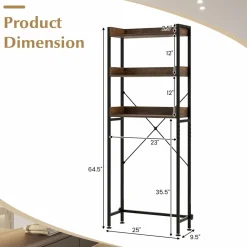 Tangkula Over The Toilet Storage Rack, 3-Tier Bathroom Space Saver w/ 4 Hooks & Adjustable Bottom Bar