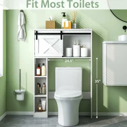Tangkula Over The Toilet Storage Cabinet, Freestanding Bathroom Organizer Above Toilet with Sliding Barn Door & Storage Shelves