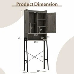 Tangkula Over The Toilet Storage Cabinet, Bathroom Space Saver Organizer Above Toilet with Double Doors & Metal Frame