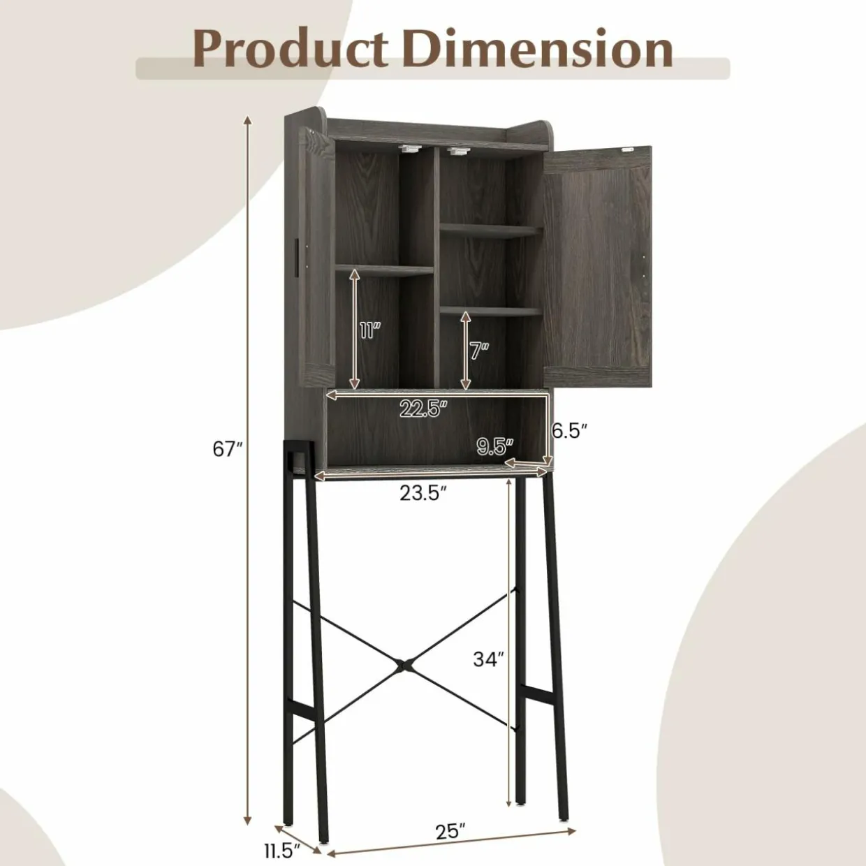 Tangkula Over The Toilet Storage Cabinet, Bathroom Space Saver Organizer Above Toilet with Double Doors & Metal Frame