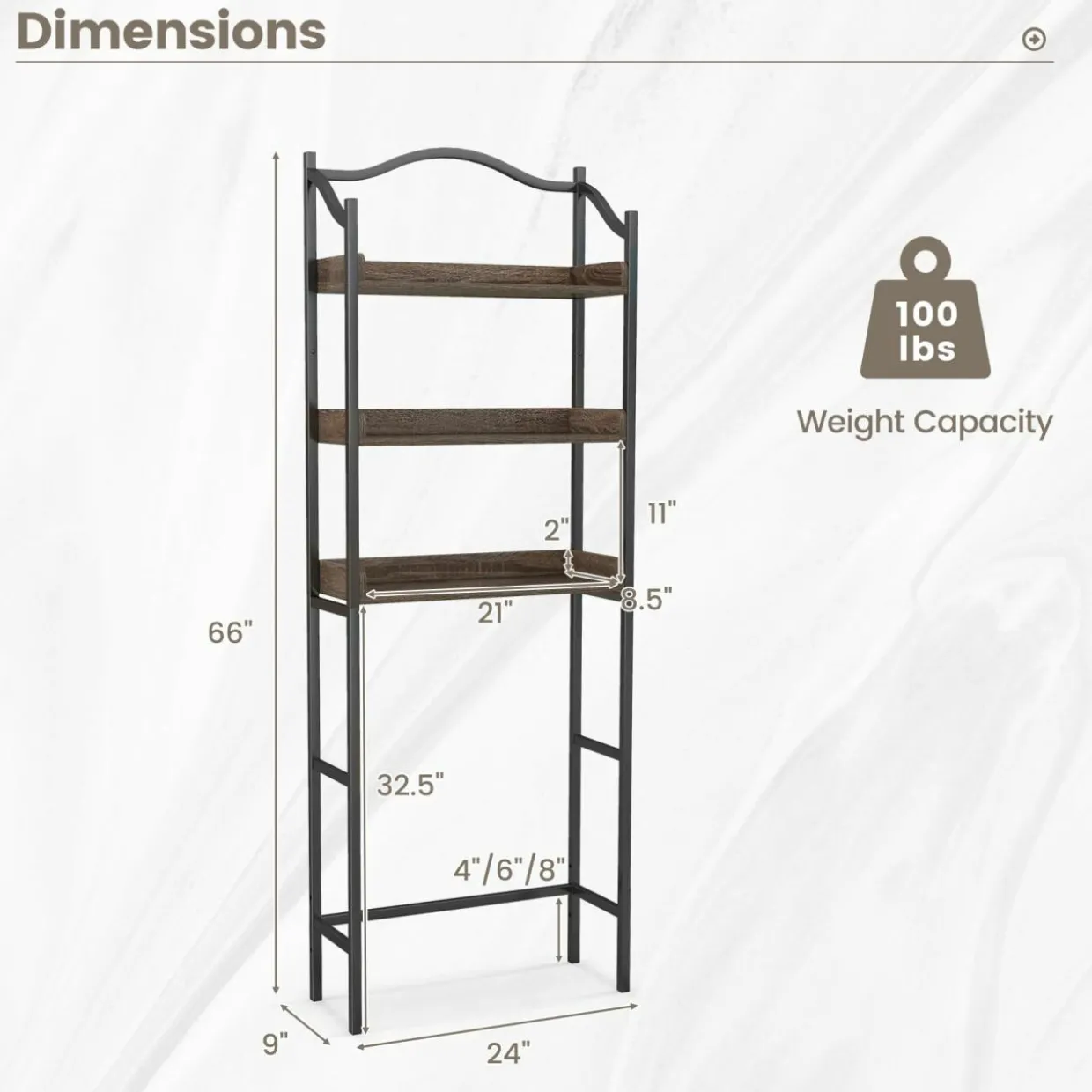 Tangkula Over The Toilet Storage Rack, 3-Tier Above Toilet Bathroom Shelf