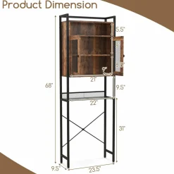Tangkula Over The Toilet Storage Cabinet, 5-Tier Bathroom Space Saver w/2 Metal Mesh Doors & 3-Position Adjustable Shelf
