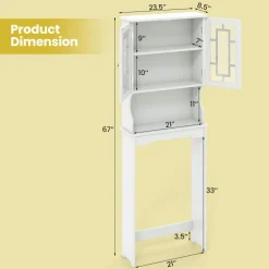 Tangkula Over The Toilet Storage Cabinet, Freestanding Over Toilet Storage Rack w/ 2 Tempered Glass Doors