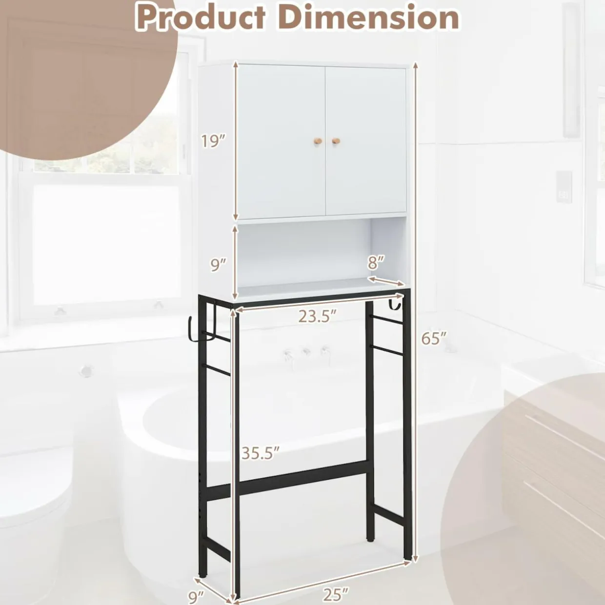 Tangkula Over The Toilet Storage Cabinet, Freestanding Toilet Rack w/ 2 Doors, Adjustable Shelf