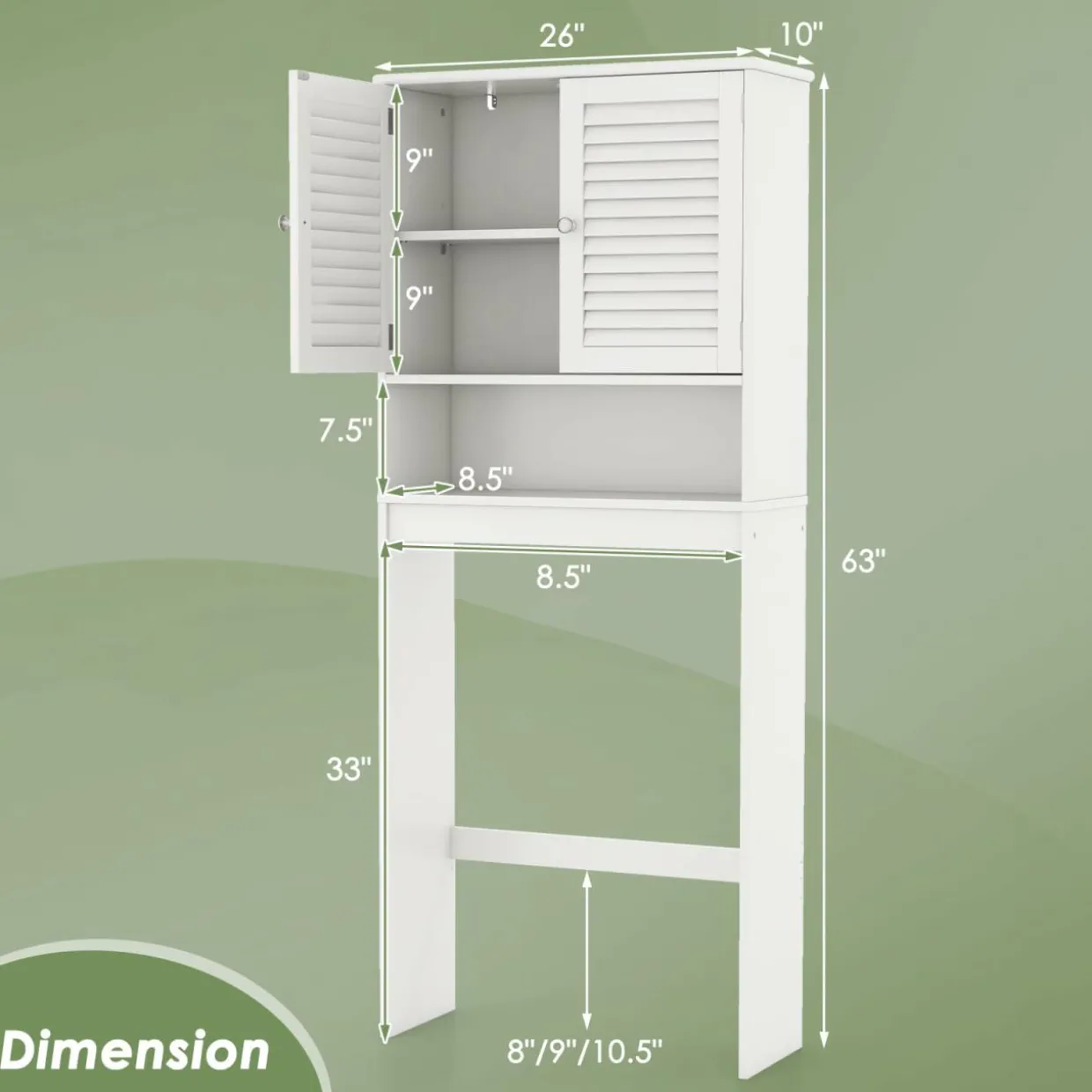 Tangkula Over The Toilet Storage Cabinet, Above Toilet Bathroom Shelf w/Double Doors & Adjustable Shelf