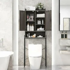 Tangkula Over The Toilet Storage Cabinet, Bathroom Space Saver Organizer Above Toilet with Double Doors & Metal Frame