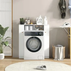 Tangkula Over The Toilet Storage Cabinet, Freestanding Above Toilet Organizer w/ 10-Level Adjustable Shelves & Crossbar