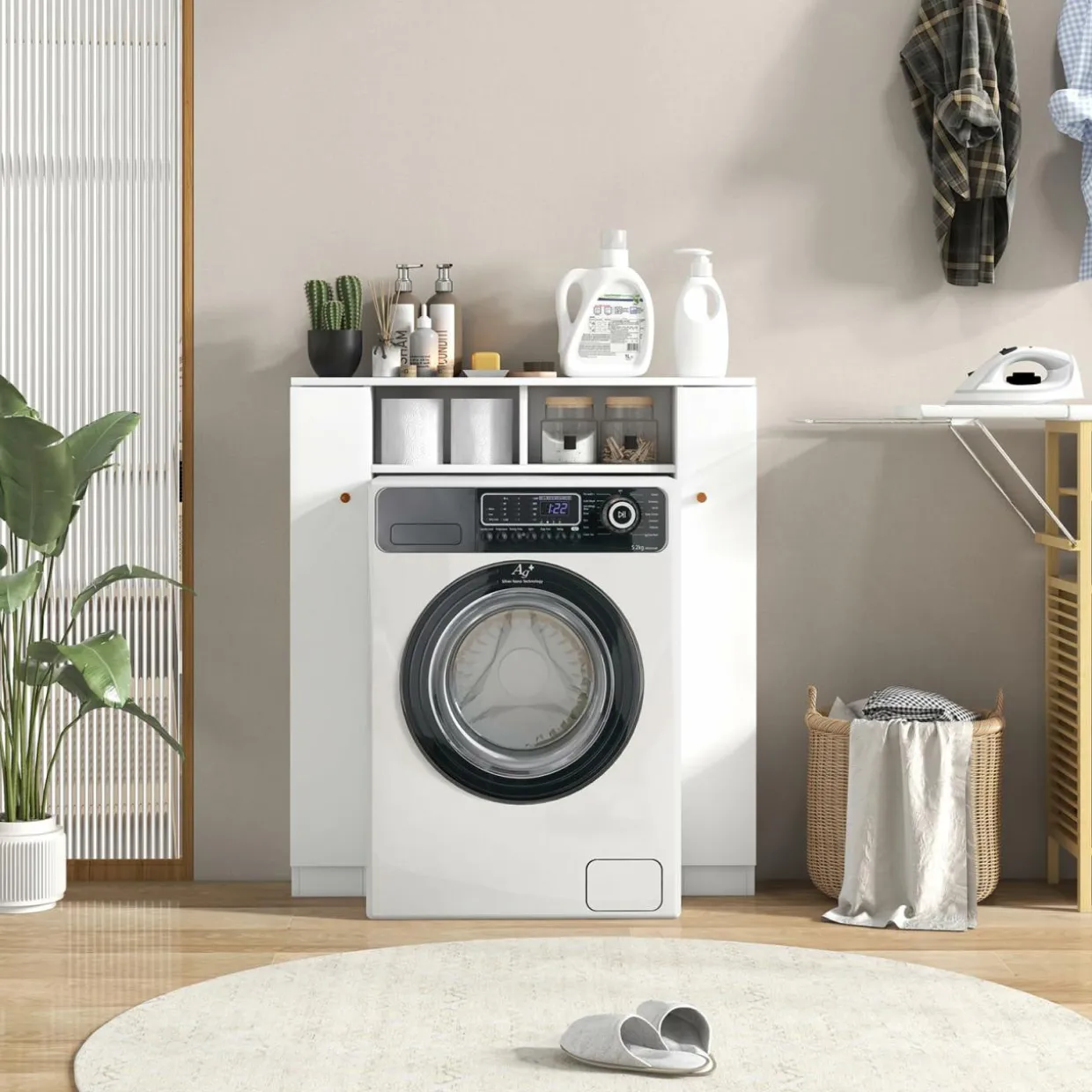 Tangkula Over The Toilet Storage Cabinet, Freestanding Above Toilet Organizer w/ 10-Level Adjustable Shelves & Crossbar