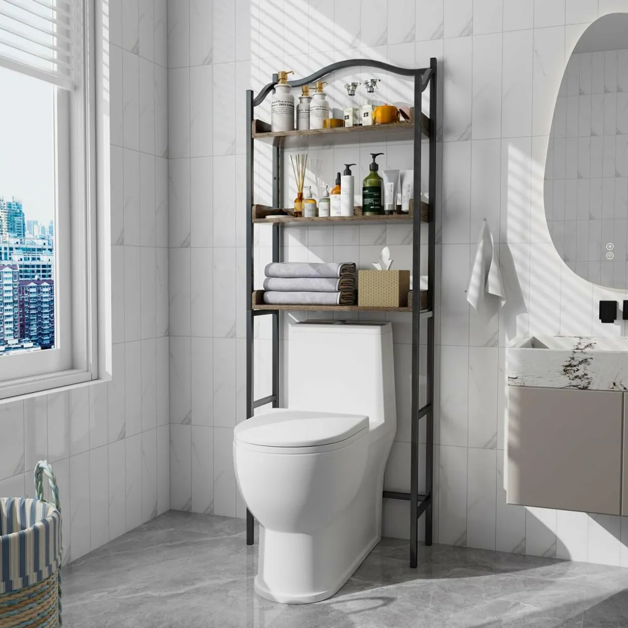 Tangkula Over The Toilet Storage Rack, 3-Tier Above Toilet Bathroom Shelf