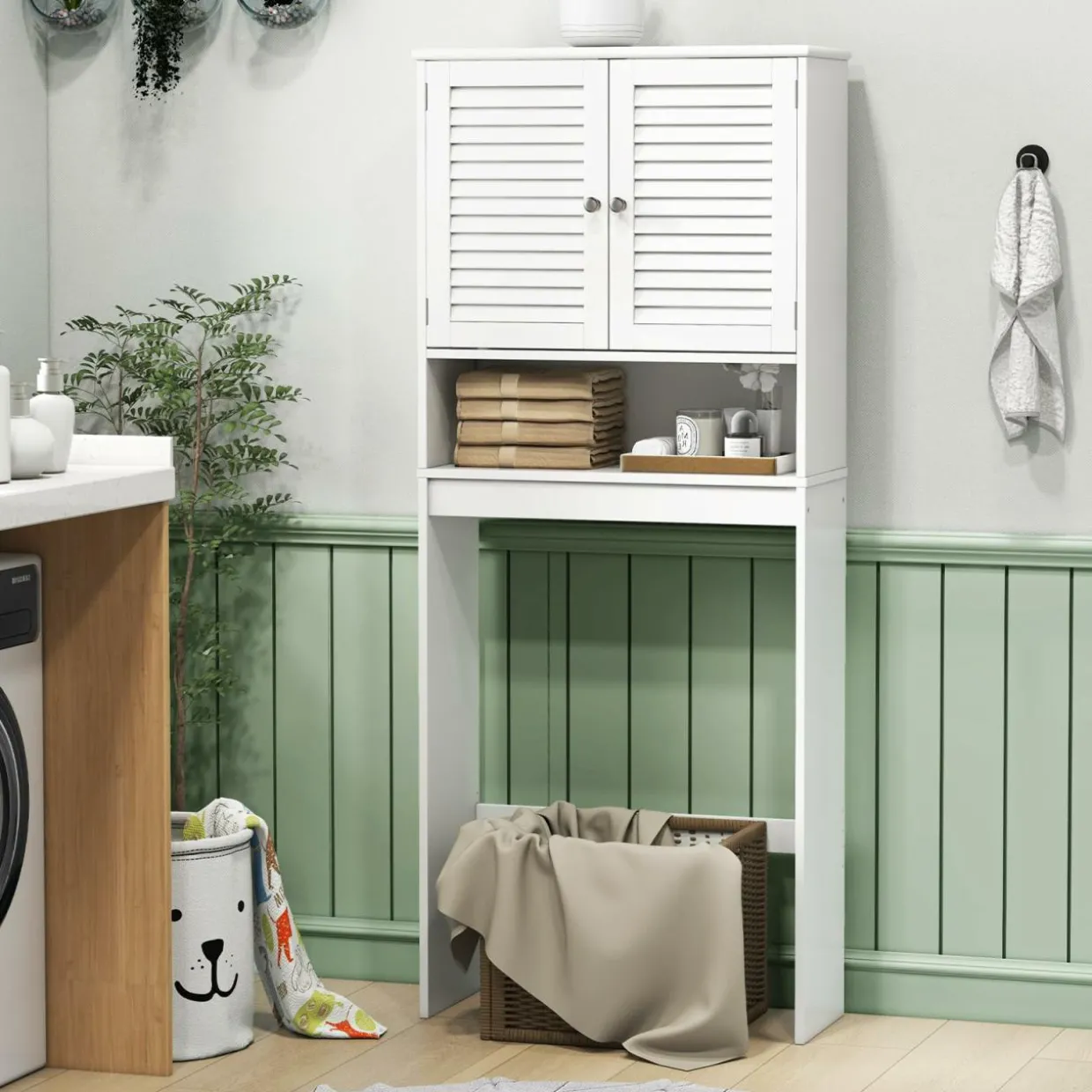 Tangkula Over The Toilet Storage Cabinet, Above Toilet Bathroom Shelf w/Double Doors & Adjustable Shelf