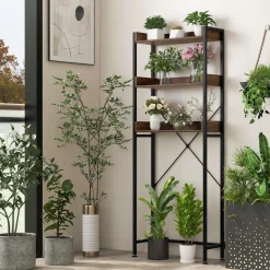 Tangkula Over The Toilet Storage Rack, 3-Tier Bathroom Space Saver w/ 4 Hooks & Adjustable Bottom Bar