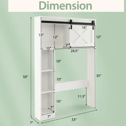 Tangkula Over The Toilet Storage Cabinet, Freestanding Bathroom Organizer Above Toilet with Sliding Barn Door & Storage Shelves