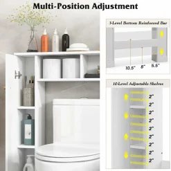 Tangkula Over The Toilet Storage Cabinet, Freestanding Above Toilet Organizer w/ 10-Level Adjustable Shelves & Crossbar