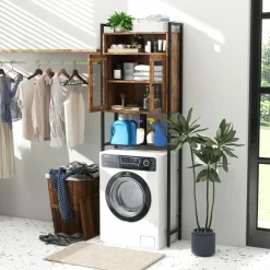Tangkula Over The Toilet Storage Cabinet, 5-Tier Bathroom Space Saver w/2 Metal Mesh Doors & 3-Position Adjustable Shelf