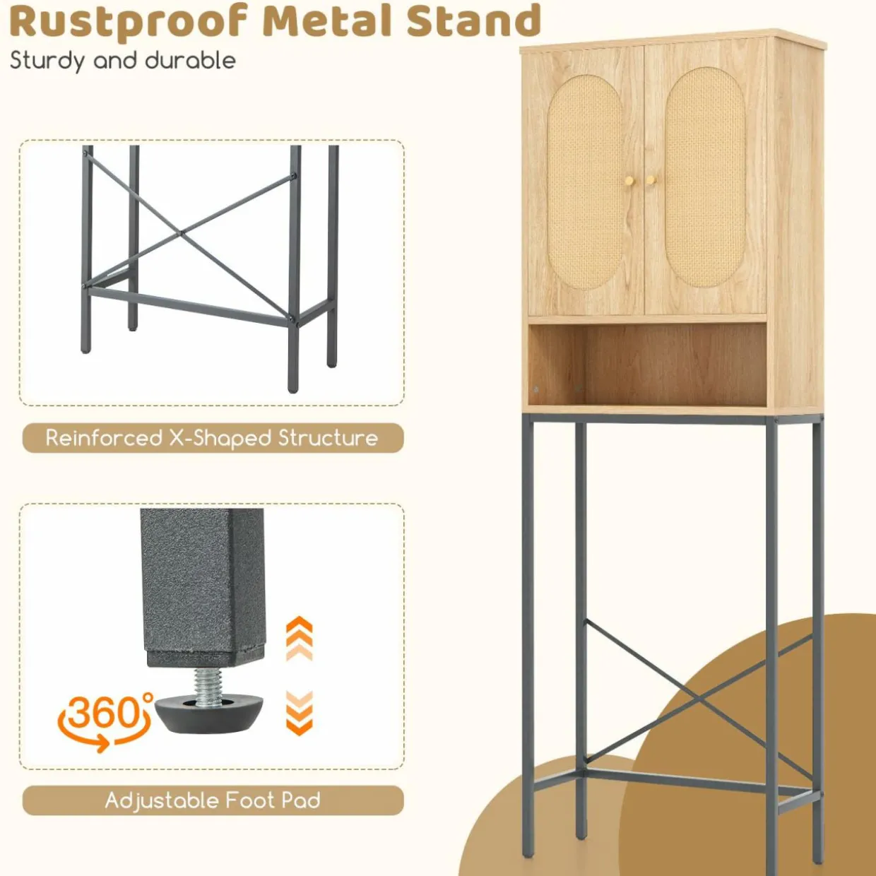 Tangkula Over The Toilet Storage Cabinet, 69" Tall Freestanding Above Toilet Organizer (Farmhouse, Natural)