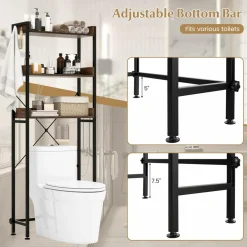 Tangkula Over The Toilet Storage Rack, 3-Tier Bathroom Space Saver w/ 4 Hooks & Adjustable Bottom Bar