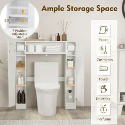 Tangkula Over The Toilet Storage Cabinet, Freestanding Toilet Storage with Adjustable Shelves & Paper Holder