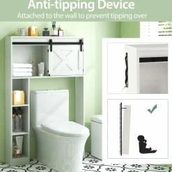 Tangkula Over The Toilet Storage Cabinet, Freestanding Bathroom Organizer Above Toilet with Sliding Barn Door & Storage Shelves