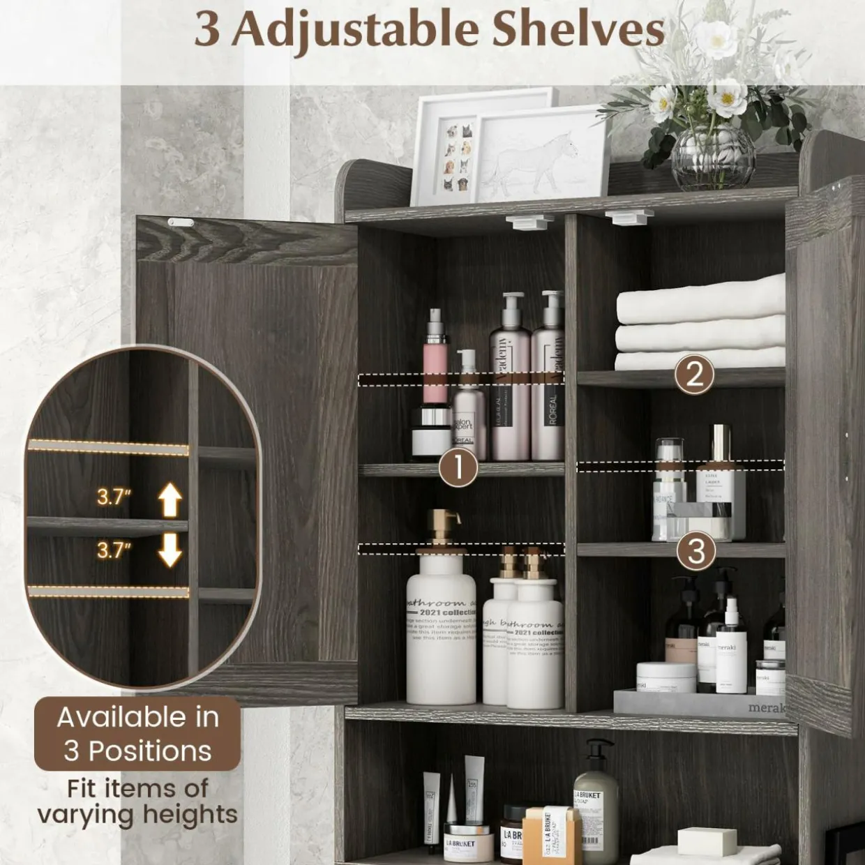 Tangkula Over The Toilet Storage Cabinet, Bathroom Space Saver Organizer Above Toilet with Double Doors & Metal Frame