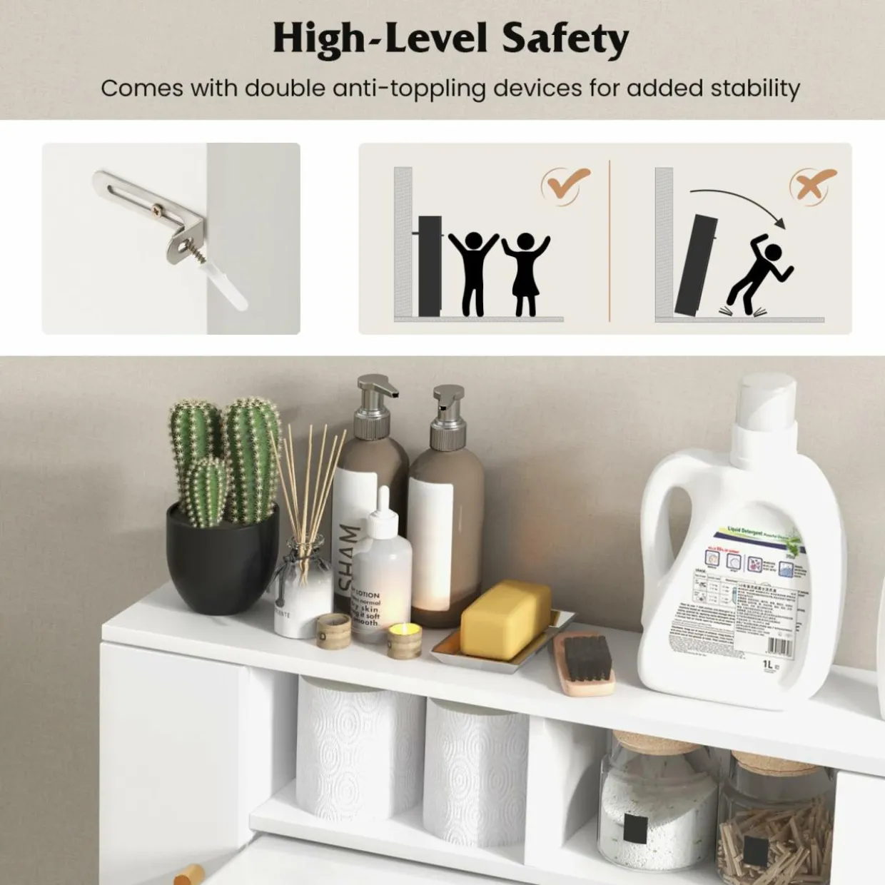 Tangkula Over The Toilet Storage Cabinet, Freestanding Above Toilet Organizer w/ 10-Level Adjustable Shelves & Crossbar