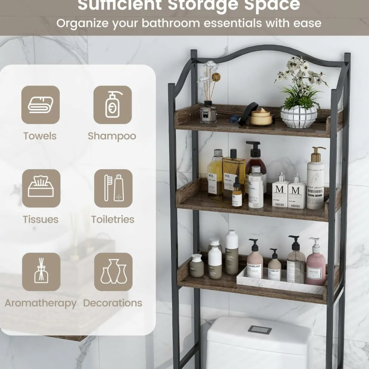 Tangkula Over The Toilet Storage Rack, 3-Tier Above Toilet Bathroom Shelf