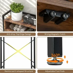 Tangkula Over The Toilet Storage Cabinet, 5-Tier Bathroom Space Saver w/2 Metal Mesh Doors & 3-Position Adjustable Shelf