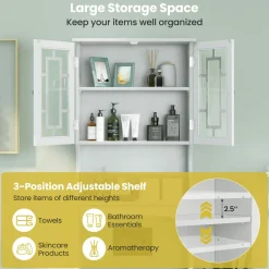 Tangkula Over The Toilet Storage Cabinet, Freestanding Over Toilet Storage Rack w/ 2 Tempered Glass Doors