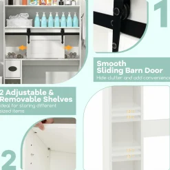 Tangkula Over The Toilet Storage Cabinet, Farmhouse Freestanding Above Toilet Rack w/Sliding Barn Door