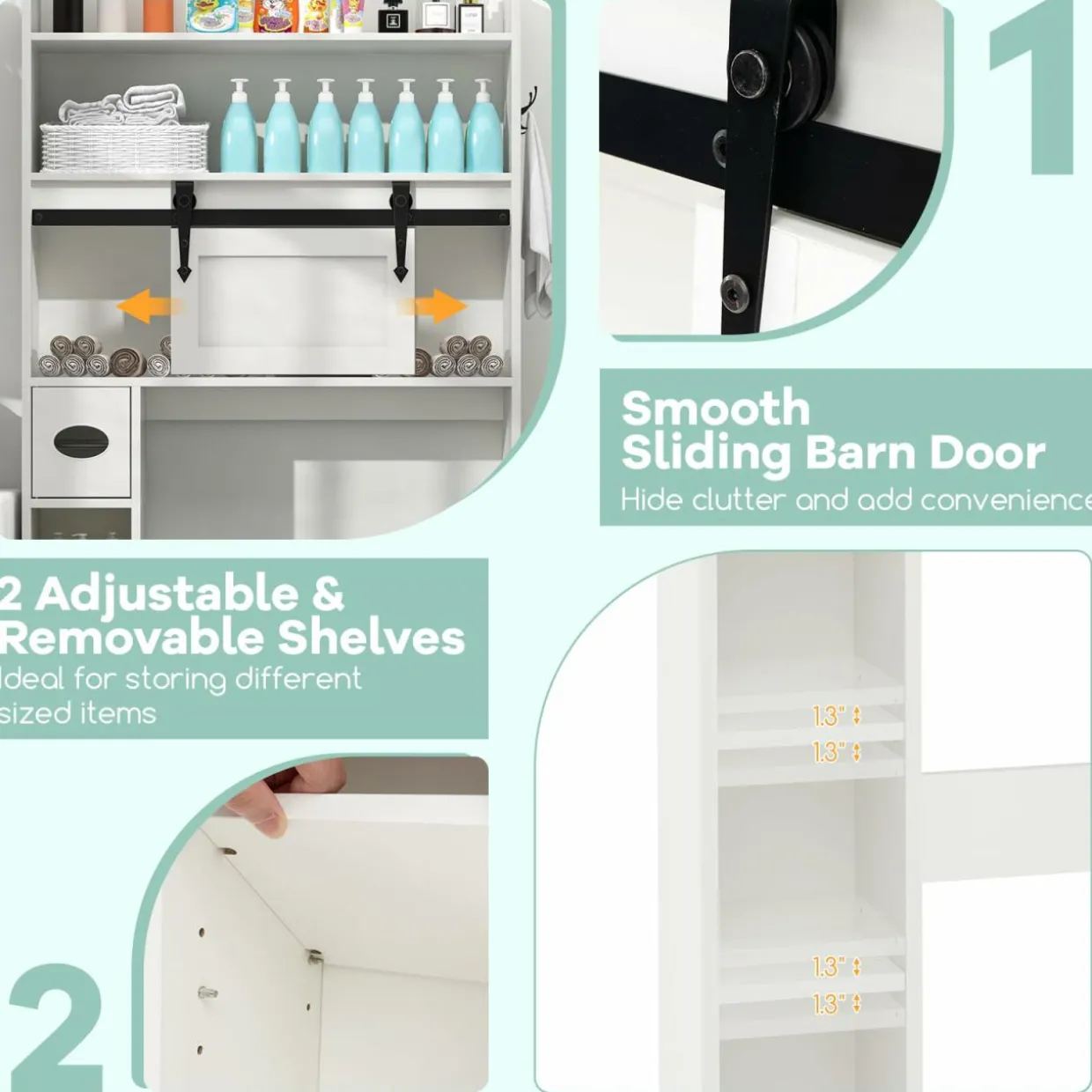 Tangkula Over The Toilet Storage Cabinet, Farmhouse Freestanding Above Toilet Rack w/Sliding Barn Door