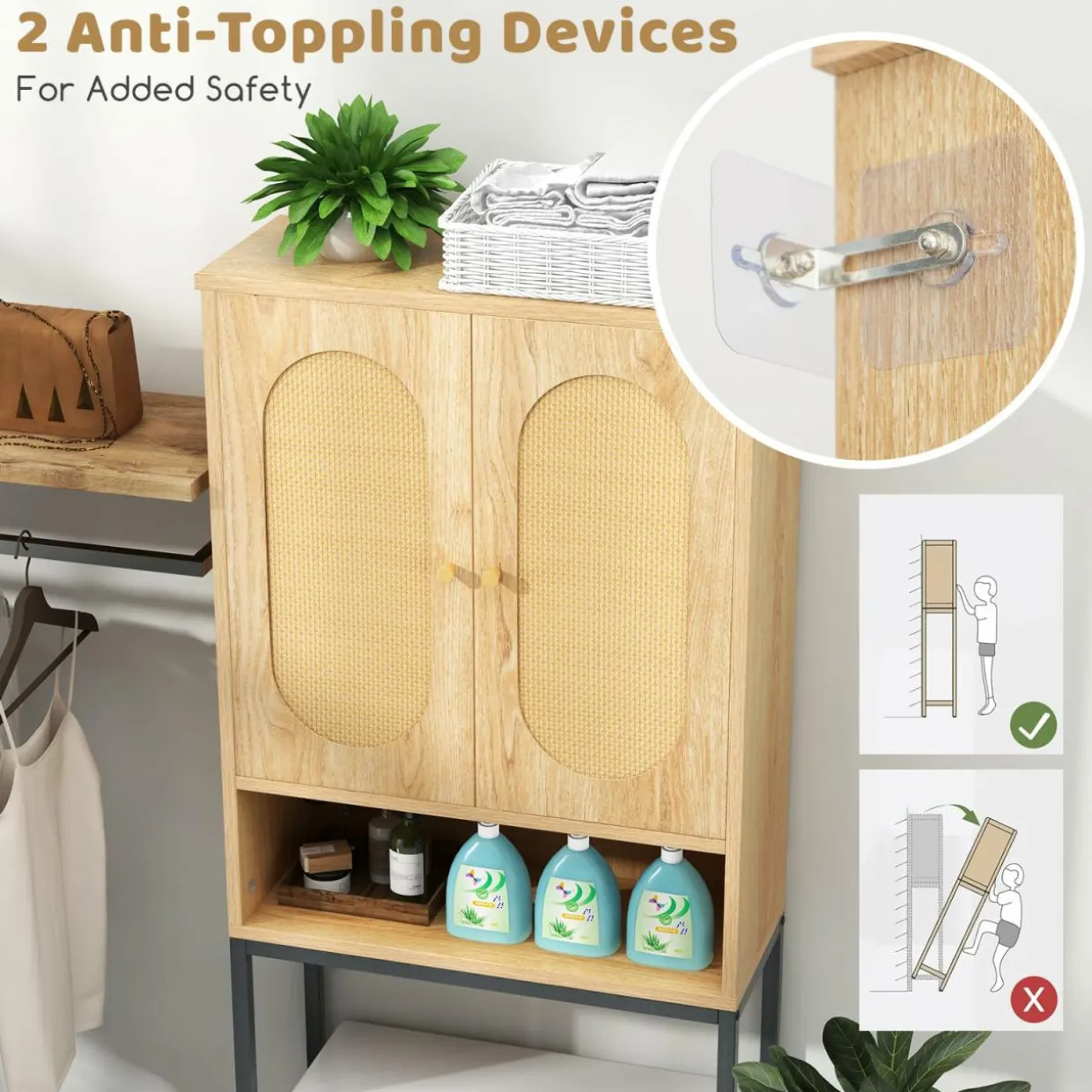 Tangkula Over The Toilet Storage Cabinet, 69" Tall Freestanding Above Toilet Organizer (Farmhouse, Natural)