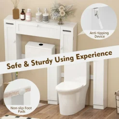 Tangkula Over The Toilet Storage Cabinet, Freestanding Toilet Storage with Adjustable Shelves & Paper Holder