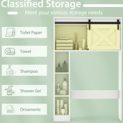 Tangkula Over The Toilet Storage Cabinet, Freestanding Bathroom Organizer Above Toilet with Sliding Barn Door & Storage Shelves
