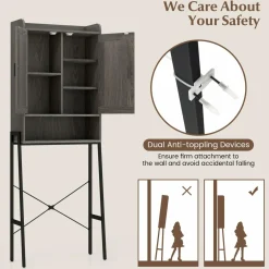 Tangkula Over The Toilet Storage Cabinet, Bathroom Space Saver Organizer Above Toilet with Double Doors & Metal Frame