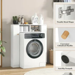Tangkula Over The Toilet Storage Cabinet, Freestanding Above Toilet Organizer w/ 10-Level Adjustable Shelves & Crossbar