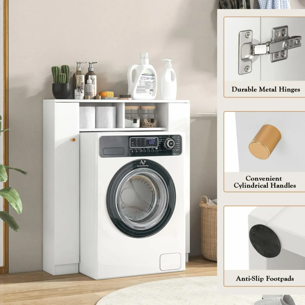 Tangkula Over The Toilet Storage Cabinet, Freestanding Above Toilet Organizer w/ 10-Level Adjustable Shelves & Crossbar