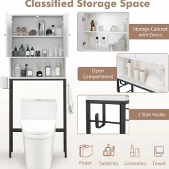 Tangkula Over The Toilet Storage Cabinet, Freestanding Toilet Rack w/ 2 Doors, Adjustable Shelf