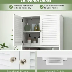 Tangkula Over The Toilet Storage Cabinet, Above Toilet Bathroom Shelf w/Double Doors & Adjustable Shelf