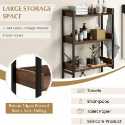 Tangkula Over The Toilet Storage Rack, 3-Tier Bathroom Space Saver w/ 4 Hooks & Adjustable Bottom Bar