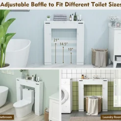 Tangkula Over The Toilet Storage Cabinet, Freestanding Toilet Storage with Adjustable Shelves & Paper Holder