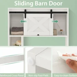 Tangkula Over The Toilet Storage Cabinet, Freestanding Bathroom Organizer Above Toilet with Sliding Barn Door & Storage Shelves