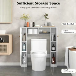 Tangkula Over The Toilet Storage Cabinet, Freestanding Above Toilet Organizer w/ 10-Level Adjustable Shelves & Crossbar
