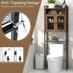 Tangkula Over The Toilet Storage Cabinet, 5-Tier Bathroom Space Saver w/2 Metal Mesh Doors & 3-Position Adjustable Shelf