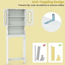 Tangkula Over The Toilet Storage Cabinet, Freestanding Over Toilet Storage Rack w/ 2 Tempered Glass Doors